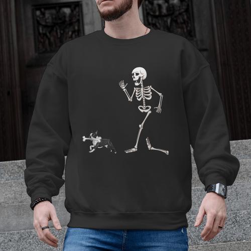 Halloween Boston Terrier And Skeleton Men Graphic Sweatshirt - Bostonterriersmerch.com AU