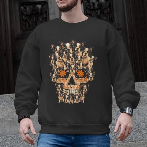 Halloween Costume Skull Boston Terrier Dog Lover For Men Women Kids Men Graphic Sweatshirt - Bostonterriersmerch.com