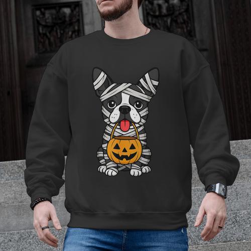 Halloween Dog Boston Terrier Mummy Costume Men Women Kids Men Graphic Sweatshirt - Bostonterriersmerch.com
