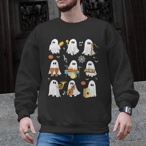 Halloween Ghost Playing Musical Instruments Music Teacher Men Graphic Sweatshirt - teacherstshirts.com CA