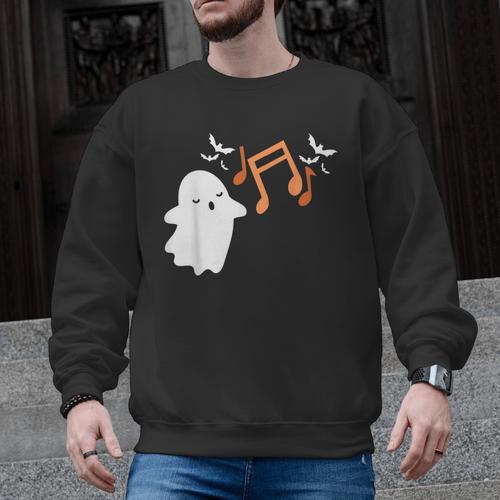 Halloween Music Note Ghost Teacher Fall Musical Instrument Men Graphic Sweatshirt - teacherstshirts.com CA