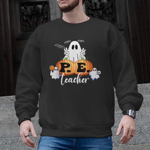 Halloween PE Teacher Ghosts Pumpkins Sports Lover Men Graphic Sweatshirt - teacherstshirts.com DE