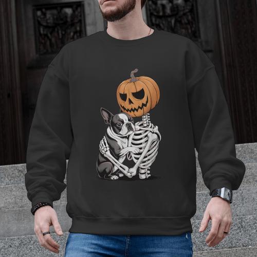 Halloween Skeleton Boston Terrier Men Graphic Sweatshirt - Bostonterriersmerch.com AU