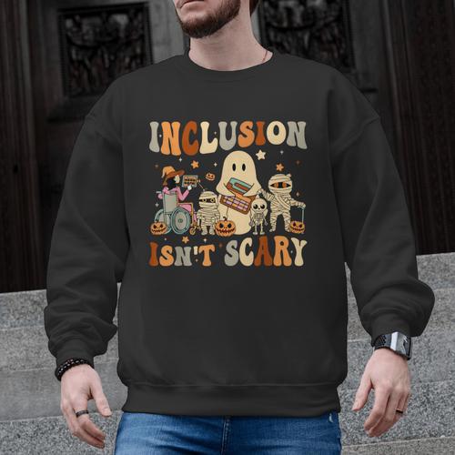 Halloween SLP Sped Teacher Groovy Inclusion Isn't Scary Men Graphic Sweatshirt - teacherstshirts.com