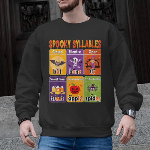 Halloween Spooky Syllable Types Teacher Educational Men Graphic Sweatshirt - teacherstshirts.com