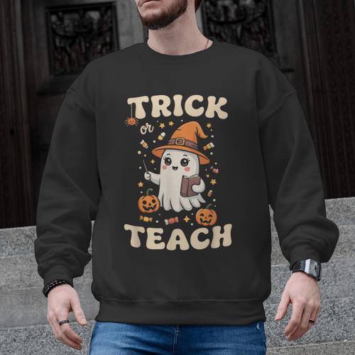 Halloween Teacher Shirts Women School Trick Or Teach Groovy Men Graphic Sweatshirt - teacherstshirts.com DE
