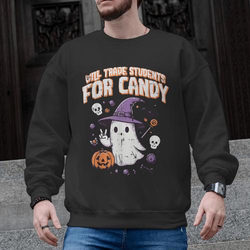 Halloween Teacher Trade Students For Candy Costume Women Men Graphic Sweatshirt - teacherstshirts.com AU