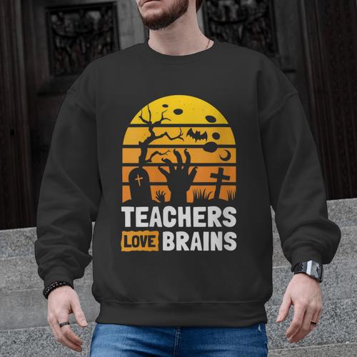 Halloween Teachers Science Math Teachers Love Brains Men Graphic Sweatshirt - teacherstshirts.com AU