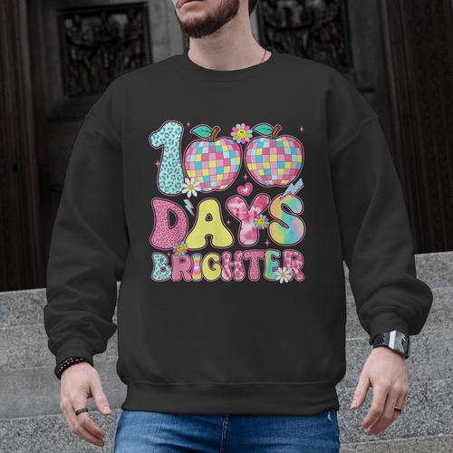 Happy 100th Day Of School 100 Days Brighter Teachers Kids Men Graphic Sweatshirt - teacherstshirts.com AU