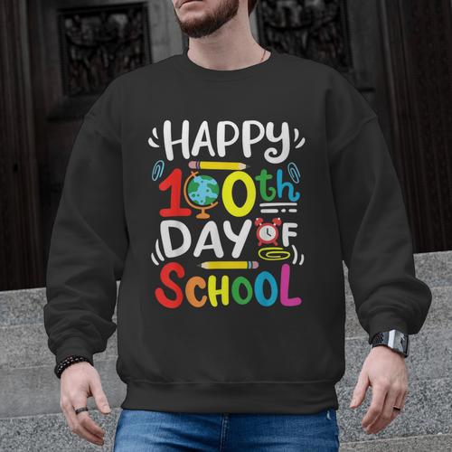 Happy 100th Day Of School 100 Days Of School Teacher Student Men Graphic Sweatshirt - teacherstshirts.com AU