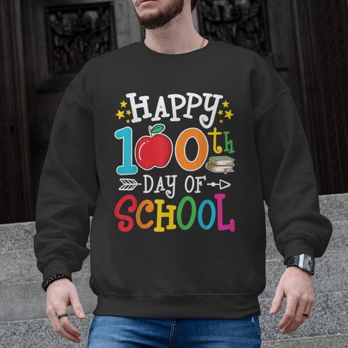 Happy 100th Day Of School Teachers 100 Days Of School Kids Men Graphic Sweatshirt - teacherstshirts.com AU