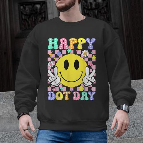 Happy Dot Day Shirts Teacher Student Girls Kids Smile Face Men Graphic Sweatshirt - teacherstshirts.com CA