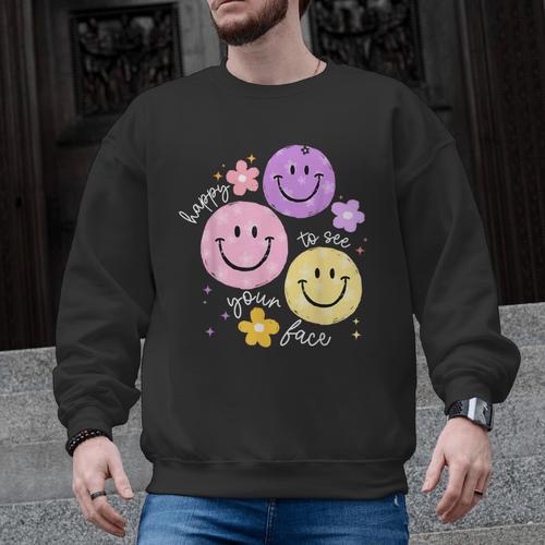 Happy To See Your Face Teacher Flower Back To School Men Graphic Sweatshirt - teacherstshirts.com