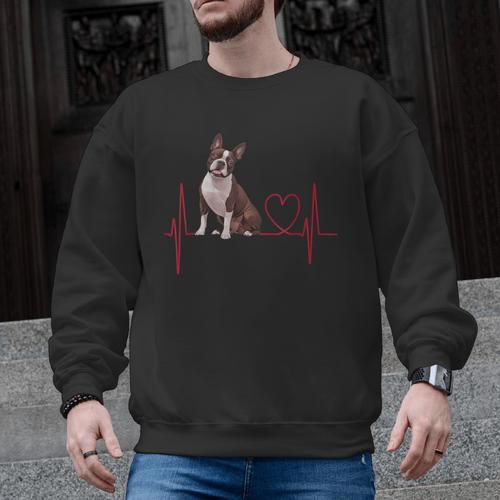 Heartbeat Boston Terrier Dog Men Graphic Sweatshirt - Bostonterriersmerch.com