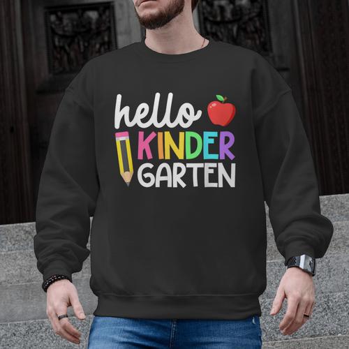 Hello Kindergarten Team Kinder Back To School Teacher Kids Men Graphic Sweatshirt - teacherstshirts.com