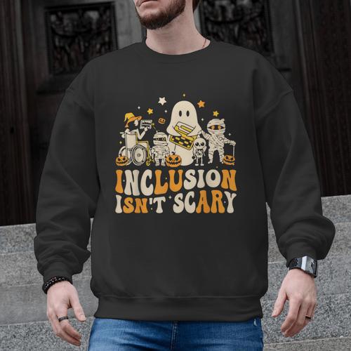 Inclusion Isn't Scary Mummy Boo Ghost Halloween SLP Teacher Men Graphic Sweatshirt - teacherstshirts.com AU