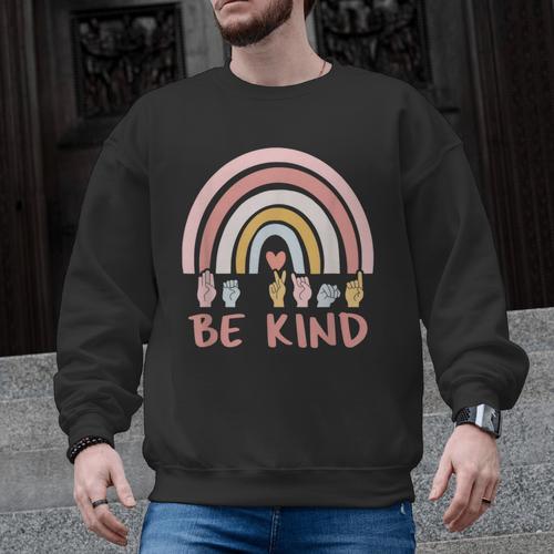 Be Kind ASL Sign Language Deaf SPED Teacher Kids Men Women Men Graphic Sweatshirt - teacherstshirts.com