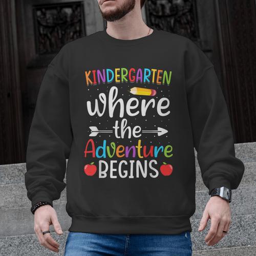 Kindergarten Where The Adventure Begins Shirt Children's Teacher Men Graphic Sweatshirt - teacherstshirts.com AU