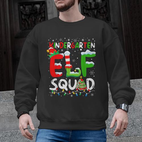 Kindergarten ELF Squad Christmas ELF Student Teacher Men Women Kids Men Graphic Sweatshirt - teacherstshirts.com UK
