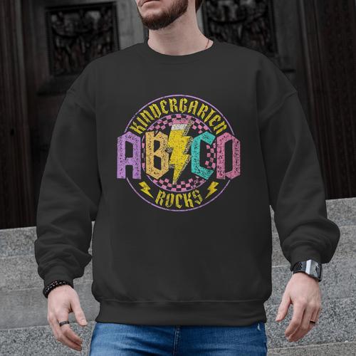Kindergarten Rocks ABCD Back To School Rock Teacher Men Graphic Sweatshirt - teacherstshirts.com CA
