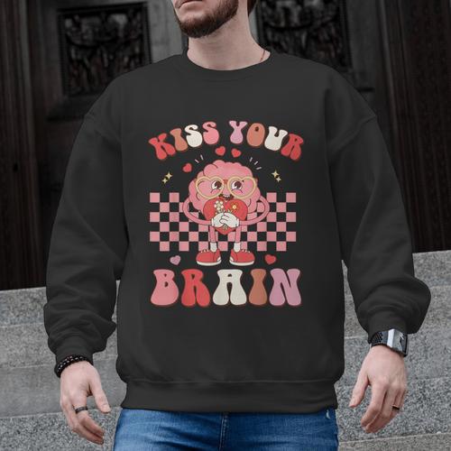Kiss Your Brain Valentines Test Day Teacher Squad Kids Men Graphic Sweatshirt - teacherstshirts.com UK