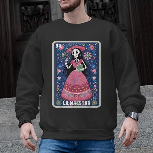 La Maestra Halloween Mexican Bingo Card Teacher Lottery Card Men Graphic Sweatshirt - teacherstshirts.com