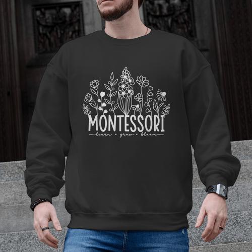 Learn Grow Bloom Wildflowers Appreciation Montessori Teacher Men Graphic Sweatshirt - teacherstshirts.com DE
