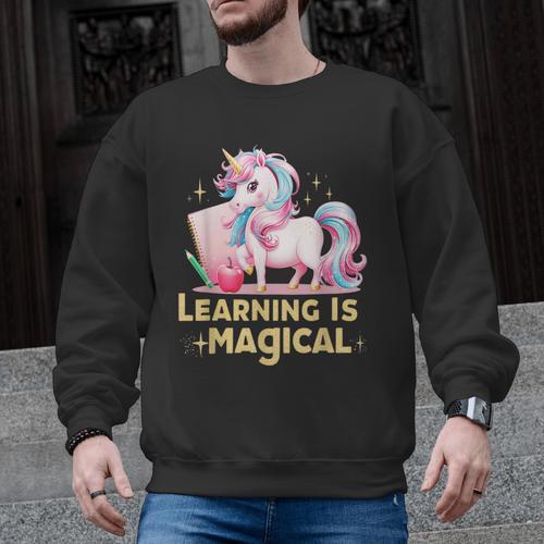 LEARNING IS MAGICAL TEACHER UNICORN BACK TO SCHOOL UNICORN Men Graphic Sweatshirt - teacherstshirts.com AU