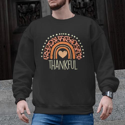 Leopard Rainbow Thankful Thanksgiving Teacher Women Kids Men Graphic Sweatshirt - teacherstshirts.com UK