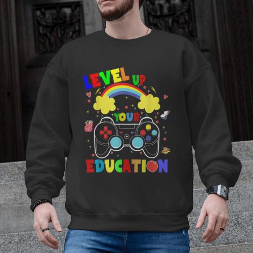 Level Up Your Education Gaming Inspired Teacher Gamers For Men Women Kids Men Graphic Sweatshirt - teacherstshirts.com UK