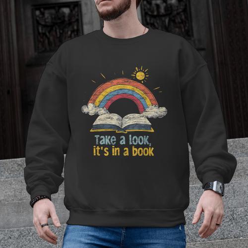 Take a Look It's In a Book Vintage Reading Teacher Rainbow Men Graphic Sweatshirt - teacherstshirts.com AU