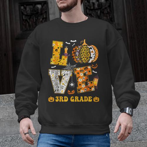 LOVE 3rd Grade Pumpkin Teacher Student Halloween Costume Men Graphic Sweatshirt - teacherstshirts.com UK