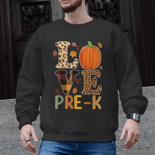 Love Pre-k Teacher Shirts Autumn Fall Pumpkin Fall Leopard Men Graphic Sweatshirt - teacherstshirts.com DE