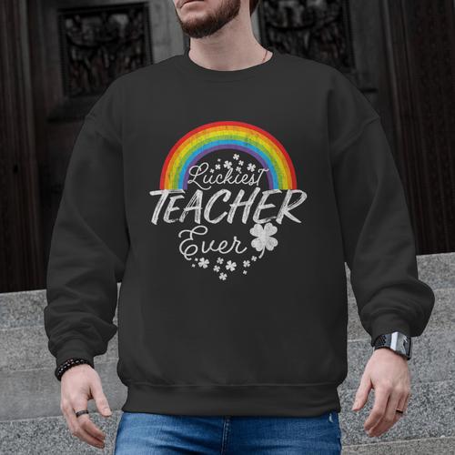 Luckiest Teacher Ever Rainbow- St Patricks Day Teacher Men Graphic Sweatshirt - teacherstshirts.com AU