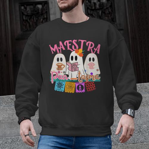 Maestra Pantasmas Conchas Teacher Mexican Halloween Men Graphic Sweatshirt - teacherstshirts.com CA