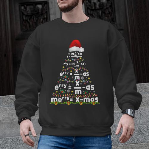 Math Equation Merry Xmas Season Teacher Christmas Tree Men Graphic Sweatshirt - teacherstshirts.com DE