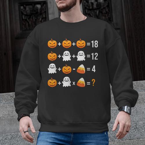 Math Teacher Halloween Equation Pumpkin Ghost Candy Corn Men Graphic Sweatshirt - teacherstshirts.com