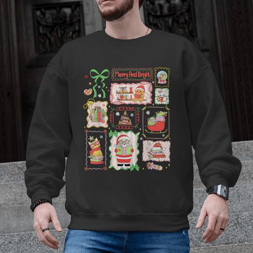 Merry And Bright Christmas Gingerbread Santa Book Teacher Men Graphic Sweatshirt - teacherstshirts.com AU