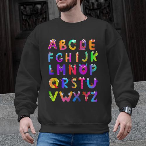 Monster ABC Cute Alphabet Halloween Teacher Costume Kids Men Graphic Sweatshirt - teacherstshirts.com UK