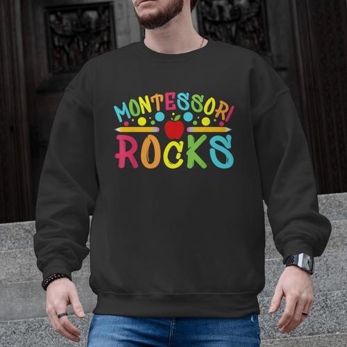 Montessori Rocks Montessori Teacher Back To School Men Graphic Sweatshirt - teacherstshirts.com AU