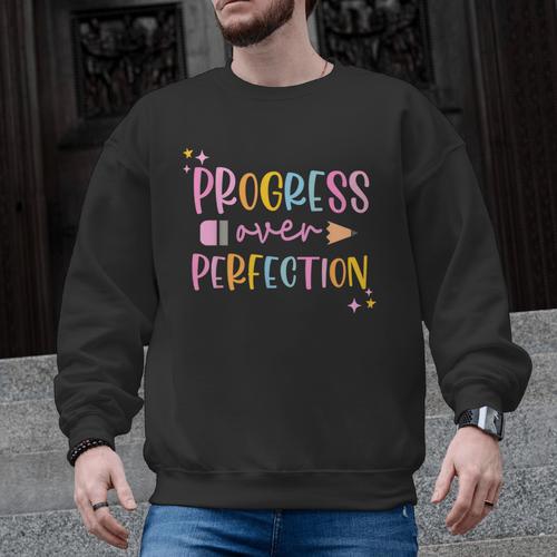 Motivational Progress Over Perfection Back To School Teacher Men Graphic Sweatshirt - teacherstshirts.com CA
