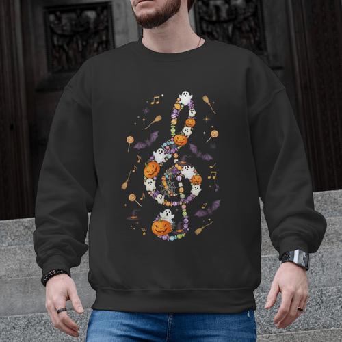 Music Note Symbol Halloween For Music Teacher Musicians Men Graphic Sweatshirt - teacherstshirts.com AU