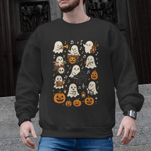 Music Teacher Orchestra Shirt Spooky Halloween Ghost Band Men Graphic Sweatshirt - teacherstshirts.com