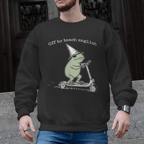 Off To Teach English Scooter Frog ESL Teacher Literature Men Graphic Sweatshirt - teacherstshirts.com
