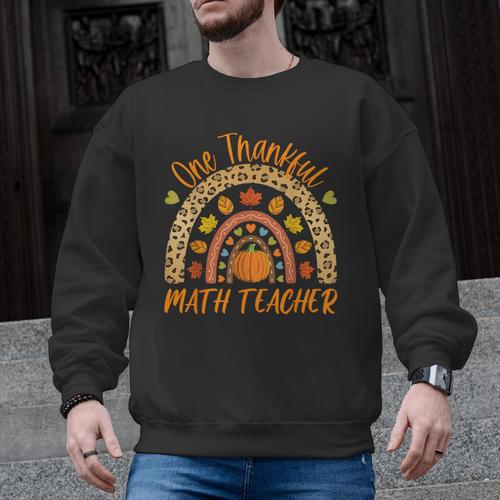 One Thankful Math Teacher Thanksgiving Autumn Fall Rainbow Men Graphic Sweatshirt - teacherstshirts.com