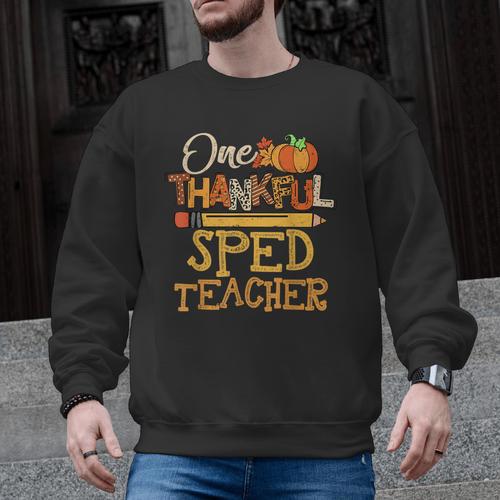 One Thankful Sped Teacher Cute Thanksgiving Women Men Graphic Sweatshirt - teacherstshirts.com AU