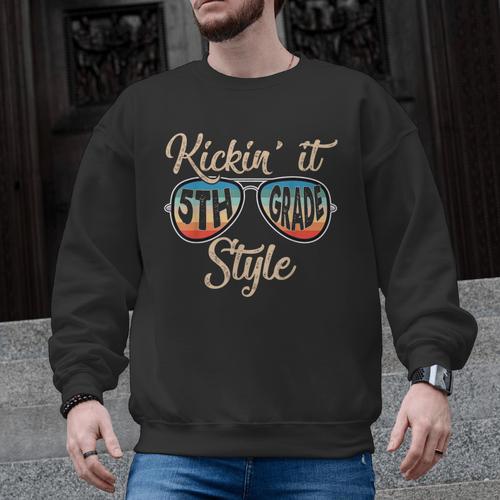 P41l Retro Kickin It 5th Grade Style Teacher Back To School For Men Women Girls Kids Men Graphic Sweatshirt - teacherstshirts.com