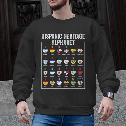 Hispanic Flags Alphabet Hearts Latin Heritage For Teacher Men Graphic Sweatshirt - teacherstshirts.com UK