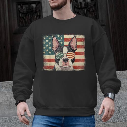 Patriotic Boston Terrier Dog Lover USA Flag 4th Of July For Men Women Kids Men Graphic Sweatshirt - Bostonterriersmerch.com