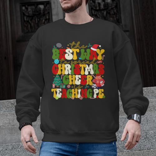 PE Teacher Christmas Holiday Men Graphic Sweatshirt - teacherstshirts.com